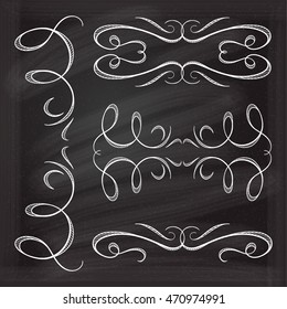 Set of elegant white flourishes for your design on the chalkboard.