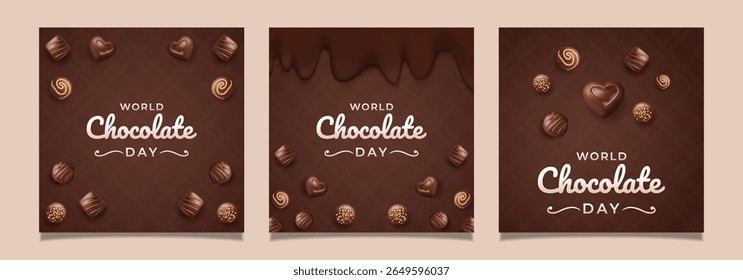 Set Elegant World Chocolate Day compositions featuring chocolate, patterns, and sweet designs, emphasizing the celebration and delight of this international day dedicated to chocolate lovers.
