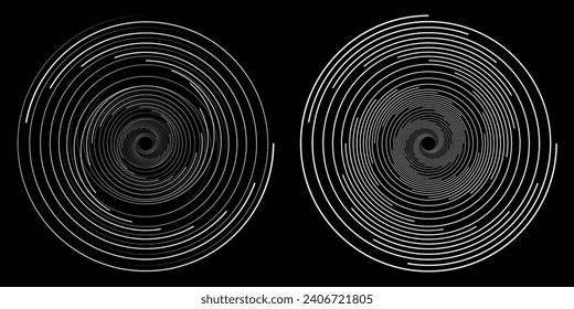 Establecer espiral de elementos , Conjunto de elementos de movimiento de espiral y rotación, objetos aislados negros. Diferentes texturas de pincel, ilustración vectorial. vector de arte l;espiral de ines