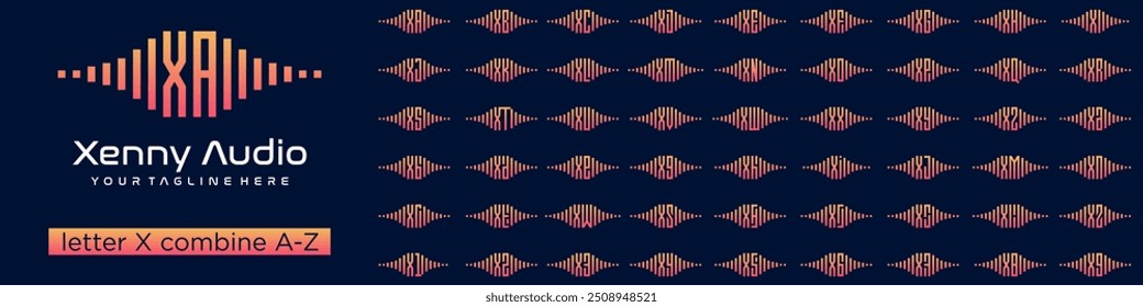 conjunto de elementos de audio combinado letra X con A a Z y números del 1 al 9. Ilustración vectorial