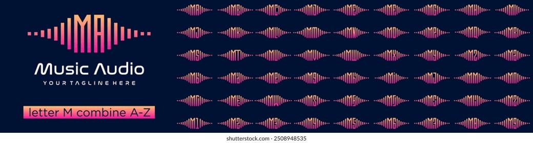 conjunto de elementos de audio combinando la letra M con la A a la Z y los números del 1 al 9. Ilustración vectorial