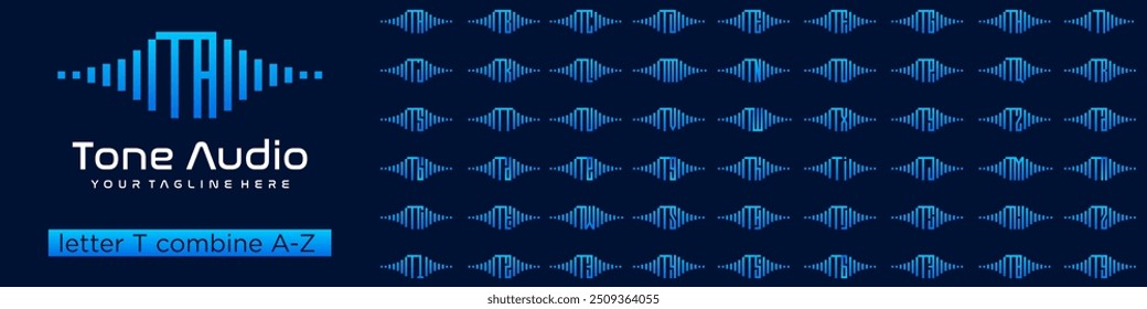 conjunto de elementos de audio combinado letra T con A a Z y números del 1 al 9. Ilustración vectorial