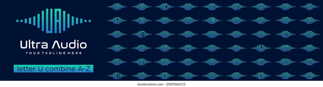 conjunto de elementos de audio combinado de la letra U con la A a la Z y números del 1 al 9. Ilustración vectorial