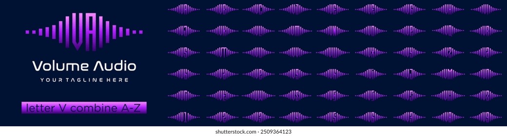 set of element audio combined letter V with A to Z and numbers from 1 to 9. vector illustration