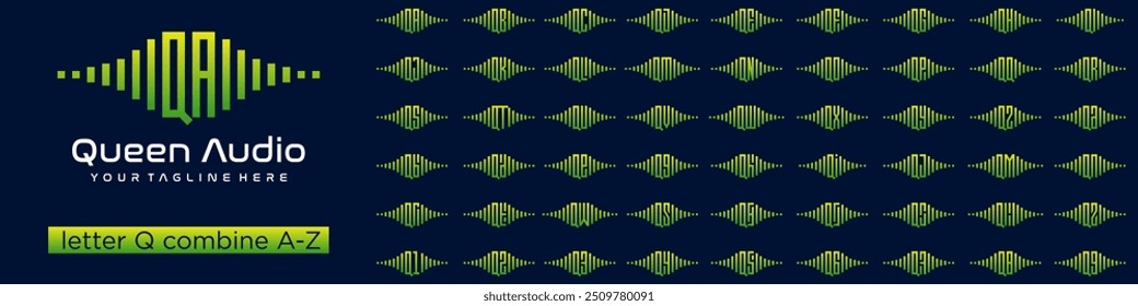 conjunto de elementos de audio combinando la letra Q con la A a la Z y los números del 1 al 9. Ilustración vectorial