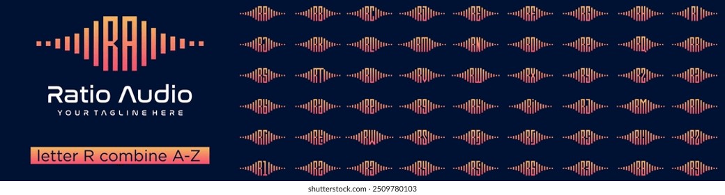 conjunto de elementos de audio combinado de la letra R con la A a la Z y números del 1 al 9. Ilustración vectorial