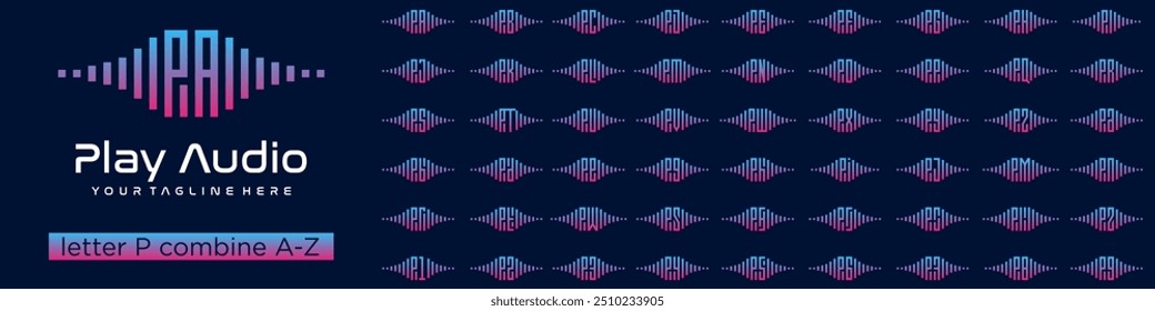 set of element audio combined letter P with A to Z and numbers from 1 to 9. vector illustration