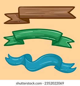 Conjunto de banderas de cinta decorativas dibujadas a mano de elementos. Banner vacío para el diseño antiguo de etiqueta, encabezado de texto, título, caligrafía o letras. Útil herramienta bonita, ilustración en estilo doodle.