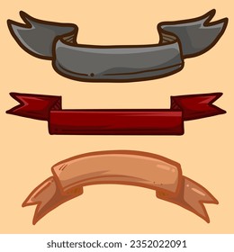 Conjunto de banderas de cinta decorativas dibujadas a mano de elementos. Banner vacío para el diseño antiguo de etiqueta, encabezado de texto, título, caligrafía o letras. Útil herramienta bonita, ilustración en estilo doodle.