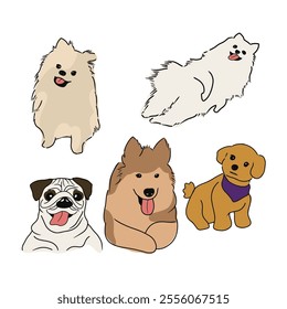 Set element illustration cartoon cute dog flat color