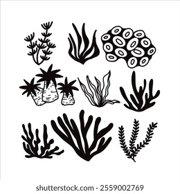 set element lineart coral collection sea animal