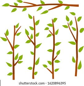 Set of Element of nature. Bushes and branches on white background. Cartoon flat illustration, Park and forest. Spring forest