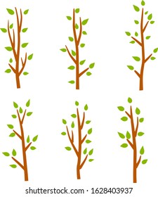 Set of Element of nature. Bushes and branches on white background. Cartoon flat illustration, Park and forest. Spring forest