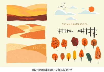 set of element object autumn season for card design