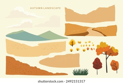 set of element object autumn season for card design