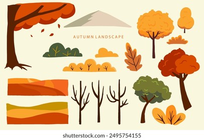 set of element object autumn season for landscape card design