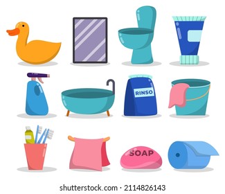Set of element object in bathroom and toilet in cartoon design vector illustration