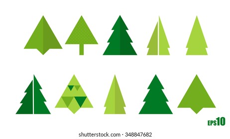 Set of elemental and abstract christmas trees