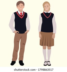 set of elementary school boys and girls in uniform.vector illustration.flat design