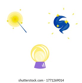 set elementov magic in the style of a flat,vector magic items on isolated background