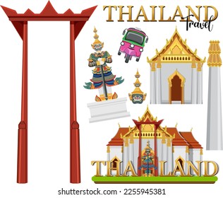 Set of elements about thailand tourist attraction illustration
