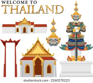 Set of elements about thailand tourist attraction illustration