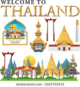 Set of elements about thailand tourist attraction illustration