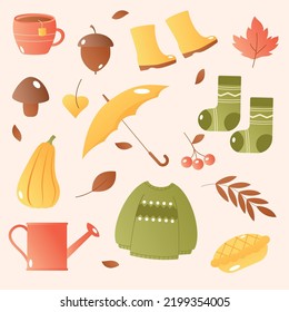 A set of elements of autumn. Vector illustration
