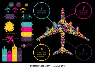 Set of elements for aviation ingographics. Vector illustration.