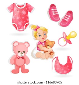 Set of elements for a baby girls