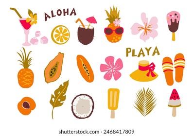 Set of elements for a beach party and a summer vacation. Vector illustration on a white