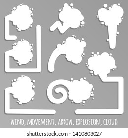 Set of elements cartoon speed cloud, fast motion, explosion. Isolated image in flat style, vector.