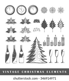 Set of elements of the Christmas. Elements of Christmas isolated on white. Symbols for Christmas design, vector. Silhouettes for logo of the Christmas. Elements for logos. Christmas icons. Vector