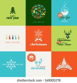 Set of elements for Christmas and New Year greeting cards