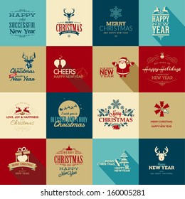 Set of elements for Christmas and New Year greeting cards