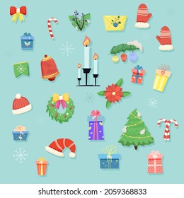 conjunto de elementos para la navidad y el año nuevo. conjunto grande