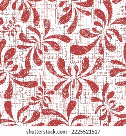 Set of elements of chrysanthemum flower to create designs. Japanese style.Seamless pattern with hand-drawn flowers of chrysanthemums slub textured grunge pattern red background.