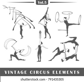 Set of elements of the circus isolated on white background. Symbols for circus design logos and emblems. Vector illustration