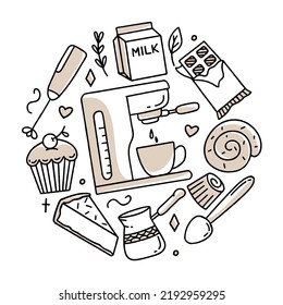 A set of elements for a coffee shop To use for posters banners postcards and packaging design Vector illustration in the style of hand drawn