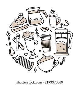 A set of elements for a coffee shop To use for posters banners postcards and packaging design Vector illustration in the style of hand drawn