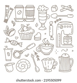 A set of elements for a coffee shop To use for posters banners postcards and packaging design Vector illustration 