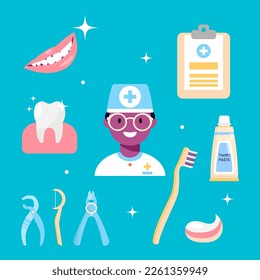 Set of elements, the concept of health and Dental Treatment. Flat vector illustration.
