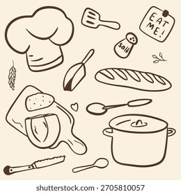Set of elements for cooking, food elements 