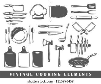 Set of elements of the cooking isolated on white background. Symbols for cooking design logos and emblems. Vector illustration