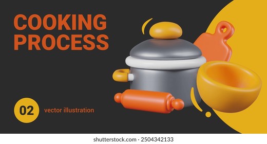 Set of elements for cooking process concepts. Vector colored templates in plasticine style