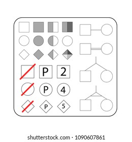 Set Of Elements To Create A Pedigree Genetic Inheritance Chart. Vector Illustration. 