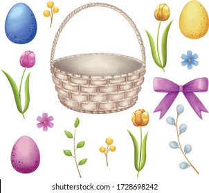 A set of elements for creating a composition. Easter theme, Boho, summer theme