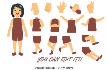 Set of elements for creating girl character vector. Good inspiration for beginner
