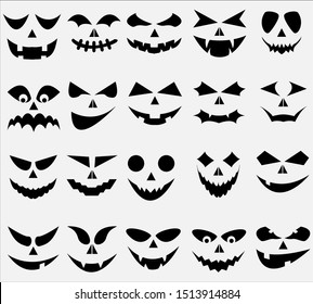 Set of elements for creating a pumpkin face for Halloween.