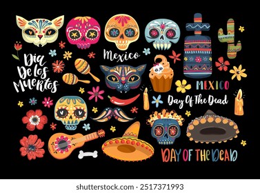 Conjunto de elementos para o Dia dos Mortos. Dia de los Muertos translate - Dia dos Mortos . Vetor EPS10